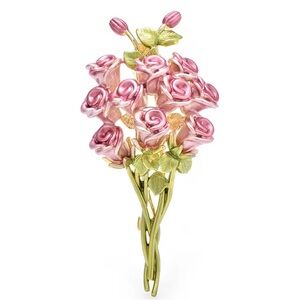 Pink Rose Bouquet Gold  Brooch